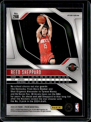 2024-25 Panini Prizm Reed Sheppard RC Ice Rookie #268 Rockets - Foto 2 di 2