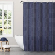 Nightshadow Blue Check Matelassé Shower Curtain, 72"x72"