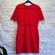 Lulu's short sleeve lace overlay dress XL mock neck eyelash lace back zipper RED