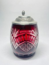 Ruby Red Cut Glass Beer Stein Pewter Lid Mid ...