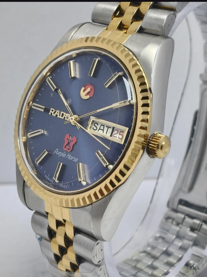 Винтажный Rado фиолетовый лошадь 2 тона рифленый синий циферблат оригинальный 2878 ETA - Изображение 3 из 4