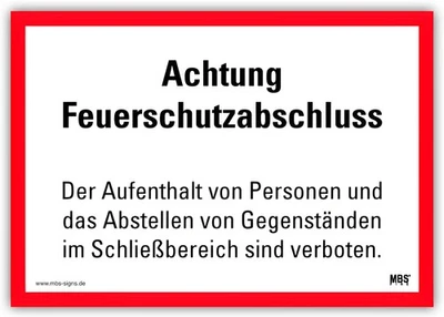 MBS-SIGNS® Aufkleber Feuerwehr Hinweis „Achtung Feuerschutzabschluss“ DIN 4066 | 14 x 20 cm