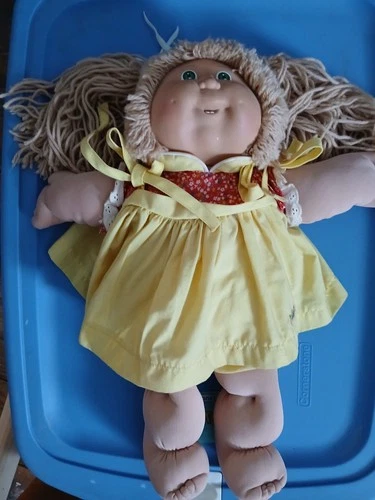 Cabbagepatch Kids Blonde Hair Doll Blue Eyes Yellow Dress