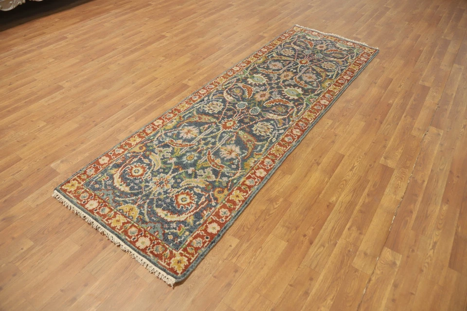 Handmade Gray Wool Carpet Transitional Oriental Floral Oushak Runner Rug 3x8 Ft - Image 4 of 4