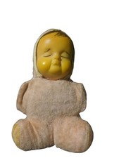 Vintage 1950s Nursery Crib Baby Toy Doll 7.5” Hard Plastic Head Soft Body Creepy