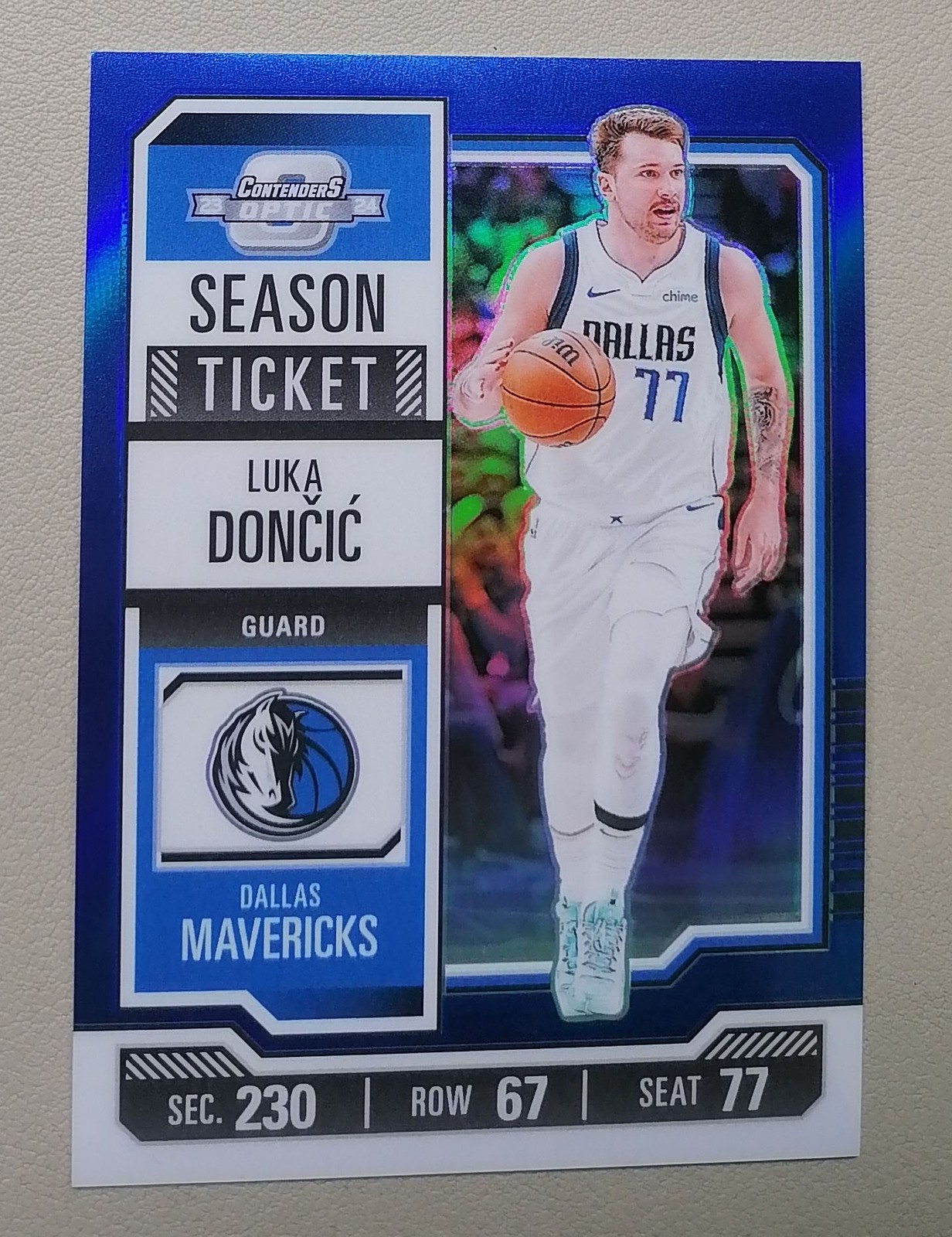 Luka Doncic 2023-24 Panini Contenders Optic Season Ticket True Blue Prizm 95/99