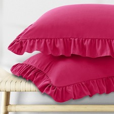 KKJIAF Ruffle Pillow Cases Standard Size Set of 2, Hot Pink