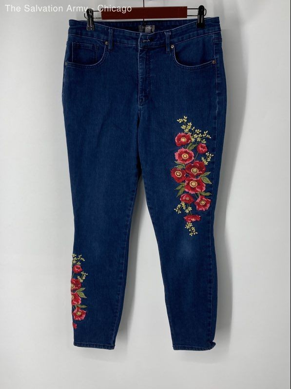 Martha Stewart Womens Blue Dark Wash Embroidered Denim Skinny Jeans Size 12
