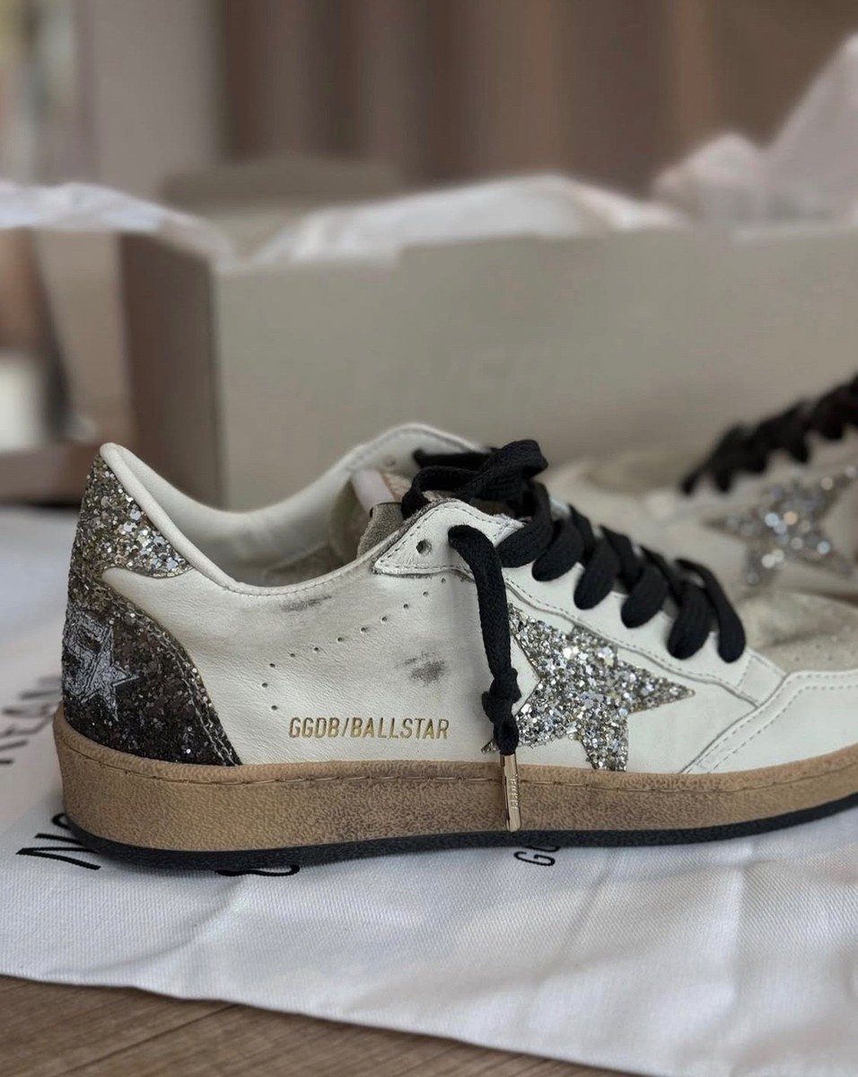 ggdb golden goose superstar distressed glittered leather sneakers