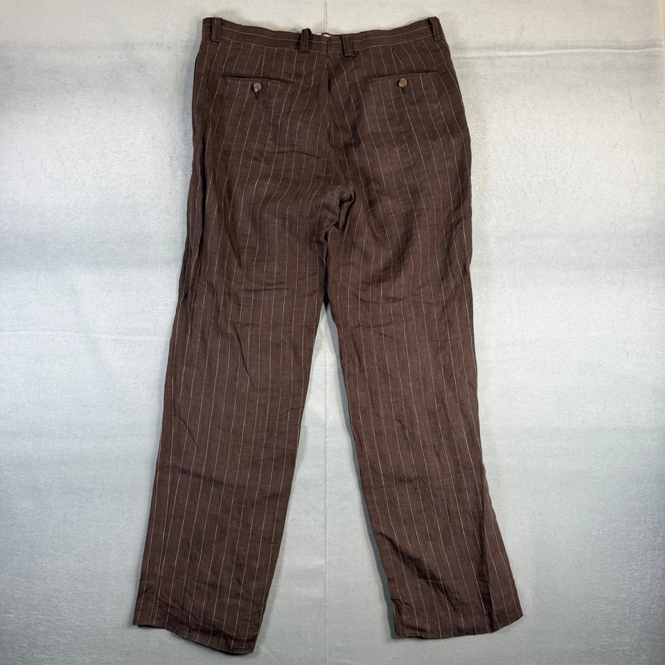 Pantalones clásicos Lauren Ralph Lauren 100 % lino para hombre 34x30 marrón a rayas Foto 3 de 4