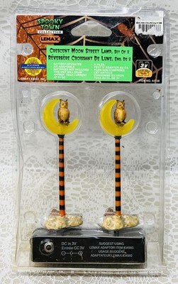 Lemax Spooky Town OWL CRESCENT MOON STREET LAMP Retired Halloween NIP