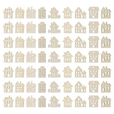 Toyvian 100pcs Wood Craft Shapes House Shaped Unfinished Wood Embellishment C...