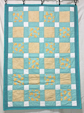 Ducks Neutral Baby Quilt Handmade Patchwork Blanket Gift 29x 41" NEW