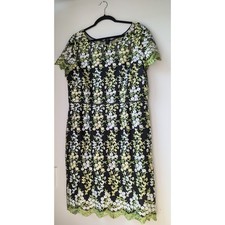 Tahari ASL Floral Embroidered Sheath Cocktail Dress Size 14 Lime 3D Texture NWOT