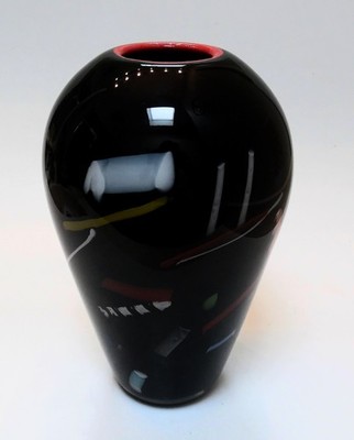 Vtg Signed Bruce Pizzichillo Dari Gordon Memphis Style Black Art Glass Vase MCM