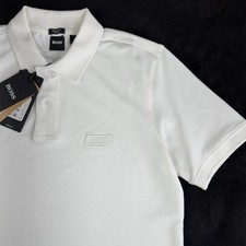 Boss Men  s Stretch Cotton Polo Shirt White Regular Fit Short Sleeve sze Large