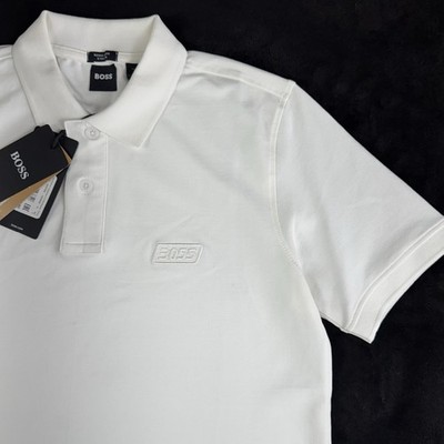 Boss Men s Stretch Cotton Polo Shirt White Regular Fit Short Sleeve sze Large