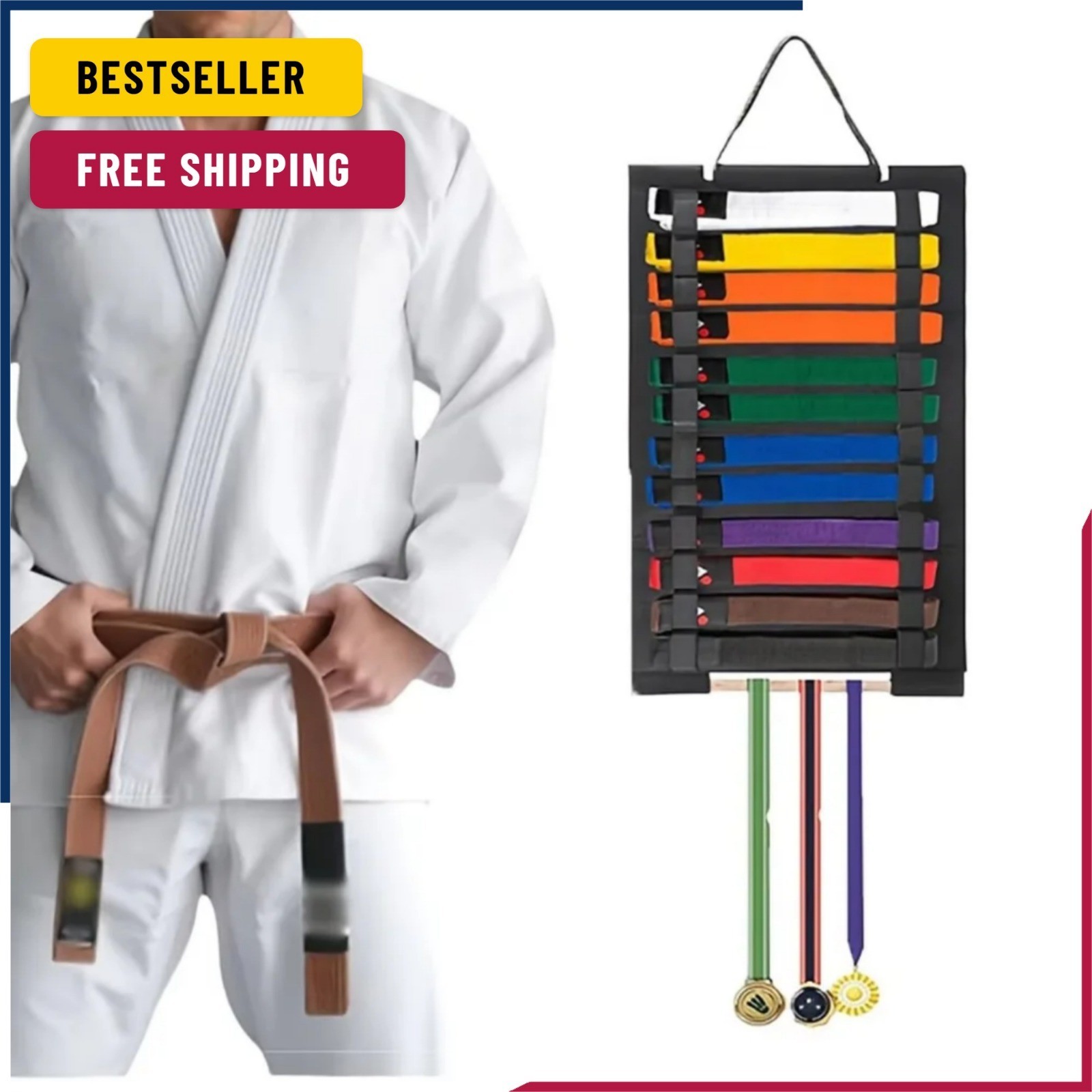 Portable Karate Belt Display Stand, with Hanging Medal Sticks ...