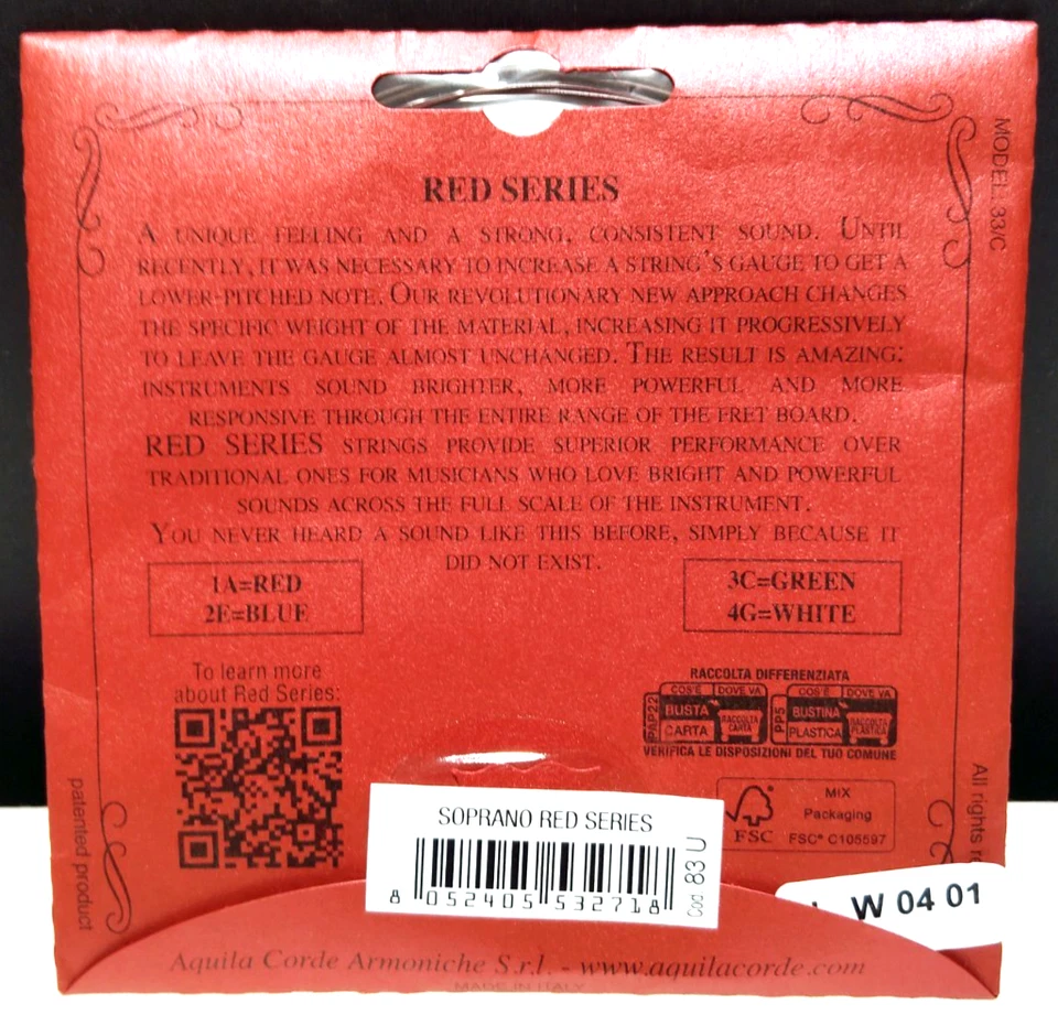 Red Series AQ-84 Soprano Ukulele Strings - Low G - 1 Set of 4 - Image 2 of 2