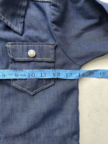 Vintage HealthTex Selvedge Denim Collared Snap Blue Shirt Size 5 Cowboy Western - Picture 8 of 13