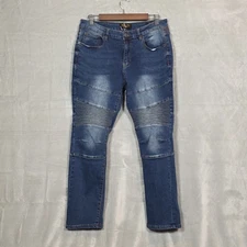 Ring of Fire Jeans Slim Straight Faded Double Knee Moto Biker Grunge Urban 33x30