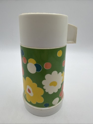 #ad Vtg 60s 70s Aladdin Plastic Flower Power amp; Dots Half Pint Thermos $12.99