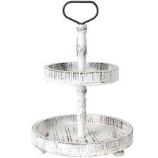 Rustic Wooden Tiered Tray, 18.5x12.5 2 Tier Farmhouse Decor Cupcake Stand, Ro...