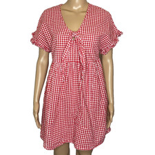 Women's 6 ASOS Red Gingham Plaid Tie Front Babydoll Dress