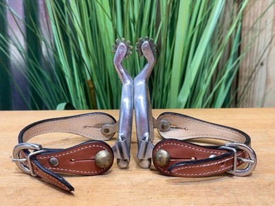 Ladies / Youth Stainless Steel Western Spurs w Light Oil Leather Straps