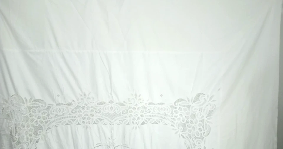 Battenburg Lace Tablecloth Paper White Banquet Large Cotton Linen 103"X81" - Image 2 of 4