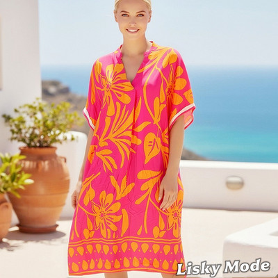 Italy Oversized Hippie Boho Tunika Kleid  Cotton Pink - Orange 42 44 46 NEU