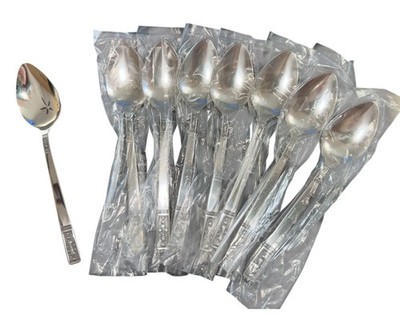 Vintage Interpur Cortina 8pc table Spoons Stainless Flatware Japan Fleur De Lise