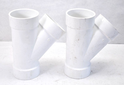 Lot of 2 Nibco 4810 PVC-1 4'' x 4'' x 4'' Wye Pipe Fittings 45° Bend White