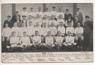 Bury F C Football Postcard posted Bury 1909 Team Directors Trainers scarce