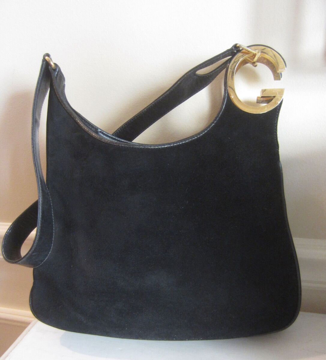 Vintage Gucci -RARE 70's Black Suede Leather Shoulder Vintage Gucci -RARE 70's Black Suede Leather Shoulder