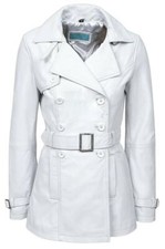 Ladies Women's White Real Lambskin Leather TRENCH COAT Belted Stylish Mac Coat