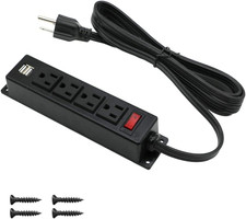 Mountable Power Strip with USB Ports,Wall Mount Power Outlets Screw down Powe...