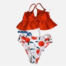 Bikini Swimsuit Oranges Size XS Print Blue White Peplum Cupshe NEW