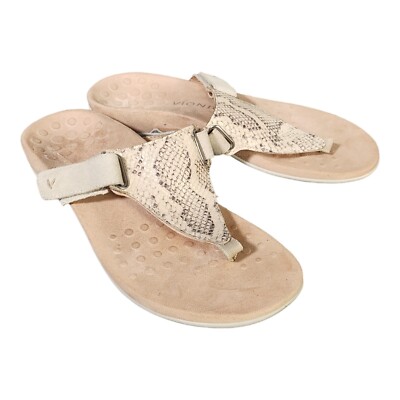 Vionic Flats 9 Womens Bone Thong Leather Sandals Open Toe Hook & Loop Casual