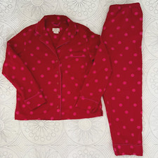 KATE SPADE Red/Pink Polka Dot Flannel Pajamas SMALL PJ Set