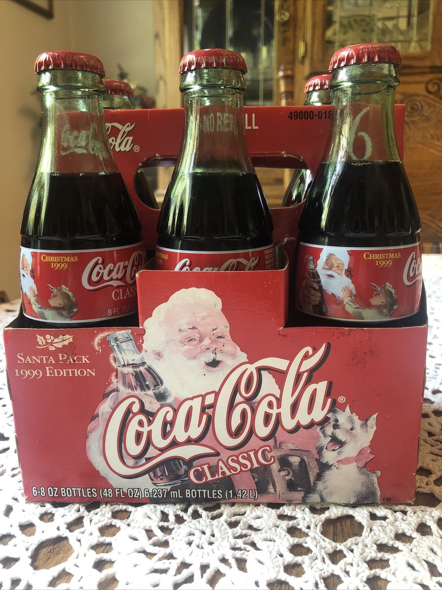 COCA COLA VINTAGE CHRISTMAS SANTA PACK 1999- 6 PACK- 8OZ BOTTLES