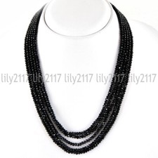 5 Rows Natural Faceted 3mm Black Spinel Round Gemstone Beads Necklace 18-22'' AA