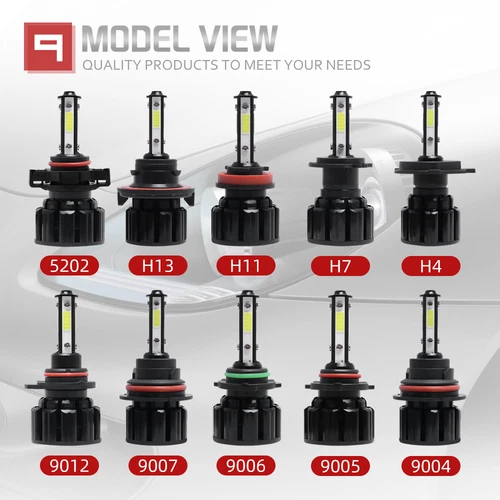 4-Side 9005 9006 LED Headlight Fog Light Kit 6000K High Low Beam Bulbs White - Picture 11 of 13