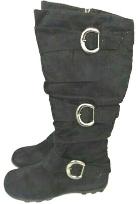Soda Boots Womens Size 11 Black Faux Suede Tall Knee Highs Buckle Designs 