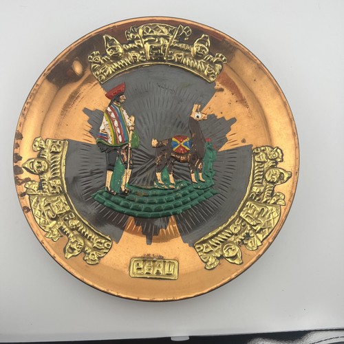 Two Hand Made Peruvian Traditional Copper and Brass Decorative Plates Alpaca - Picture 5 of 13