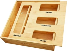 SpaceAid Bag Storage Organizer for Kitchen Drawer, Bamboo Organizer,1 Box 4 Slot