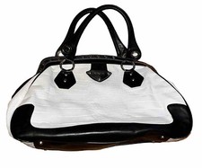 Ripani Italian Made Croc Embossed Leather Satchel Handbag Bag White, Black Euc