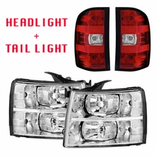 4X Headlights Red Tail Lights For 07-13 Chevy Silverado 1500 07-14 2500HD 3500HD