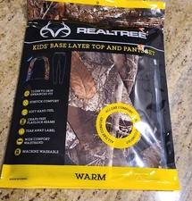 New! RealTree Youth Size M Base Layer Top & Pants Set Brown Camo Sticks Leaves