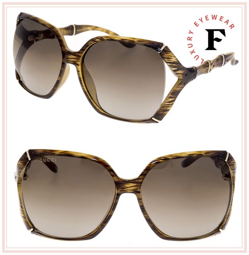 GUCCI Bamboo GG3508S Translucent Brown Horn Gold Gradient Sunglasses 3508 0505 - Picture 1 of 5